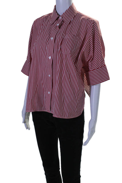 Meimeij Womens Cotton Blend Red Striped Collar Button Down Boxy Shirt Size 38