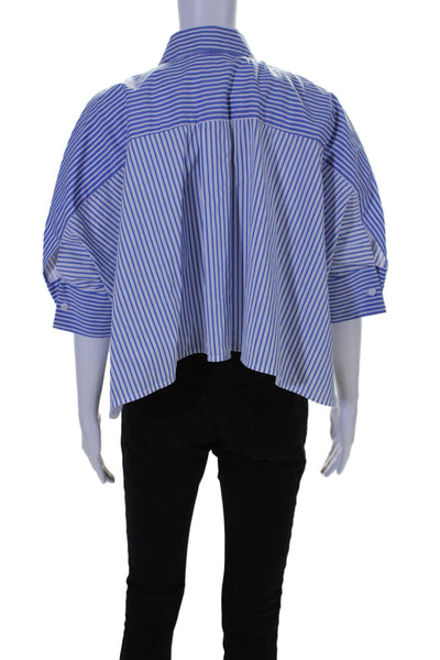 Meimeij Womens Cotton Blend Blue Striped Collar Button Down Boxy Shirt Size 38