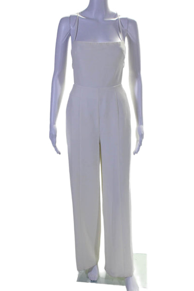 NBD Women's Square Neck Lace Up Back Wide Leg Pockets Jumpsuit Cream Size XS