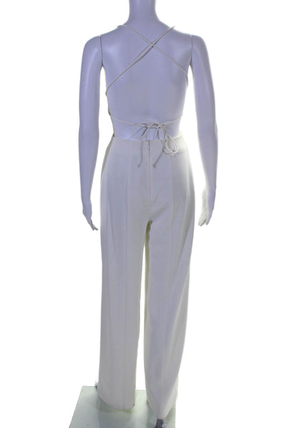 NBD Women's Square Neck Lace Up Back Wide Leg Pockets Jumpsuit Cream Size XS