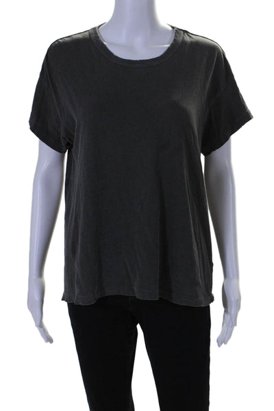 The Great Womens Cotton Distress Crew Neck Short Sleeve Top Dark Gray Size 1