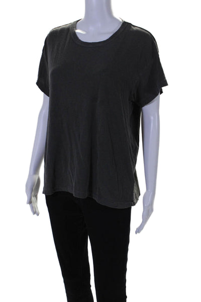 The Great Womens Cotton Distress Crew Neck Short Sleeve Top Dark Gray Size 1