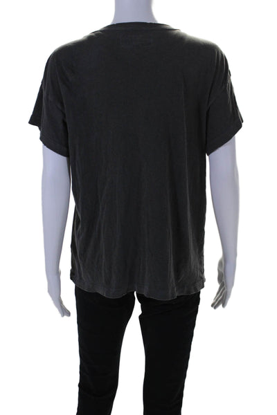 The Great Womens Cotton Distress Crew Neck Short Sleeve Top Dark Gray Size 1
