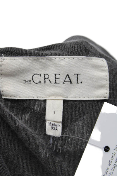 The Great Womens Cotton Distress Crew Neck Short Sleeve Top Dark Gray Size 1