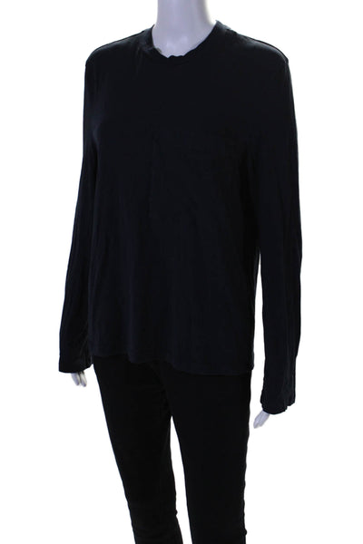 Tibi Womens Cotton Round Neck Long Sleeve Pullover Casual T-Shirt Navy Size M