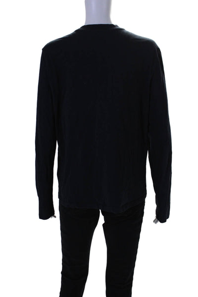 Tibi Womens Cotton Round Neck Long Sleeve Pullover Casual T-Shirt Navy Size M