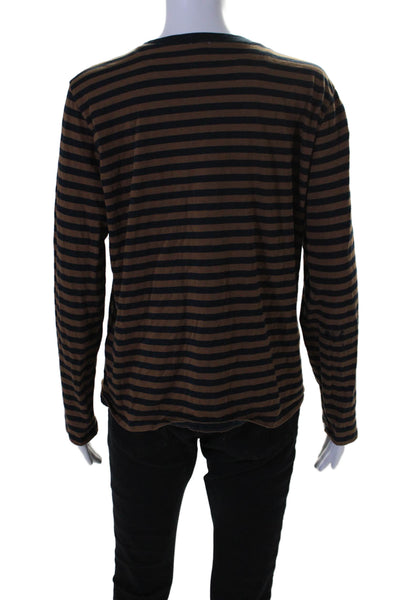 Kule Womens Cotton Striped Print Long Sleeve Round Neck T-Shirt Brown Size M