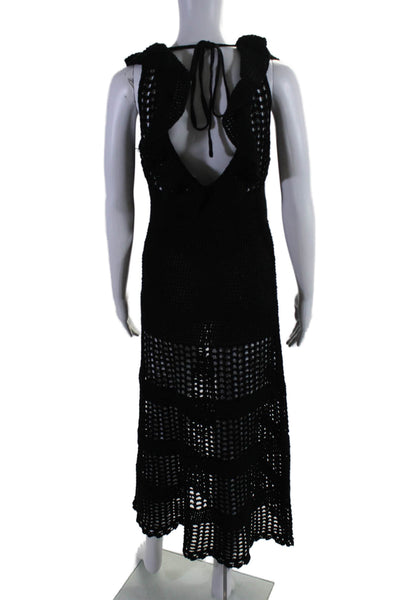 BCBGMAXAZRIA Womens Crocheted Knitted Textured Long Dress Black Size S