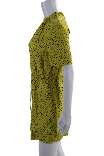 A.L.C. Womens Silk Short Sleeve Drawstring Waist Polka Dotted Dress Yellow Size