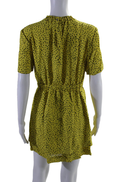 A.L.C. Womens Silk Short Sleeve Drawstring Waist Polka Dotted Dress Yellow Size