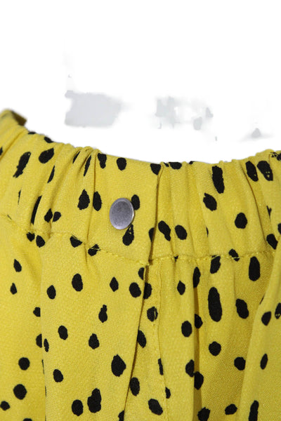 A.L.C. Womens Silk Short Sleeve Drawstring Waist Polka Dotted Dress Yellow Size