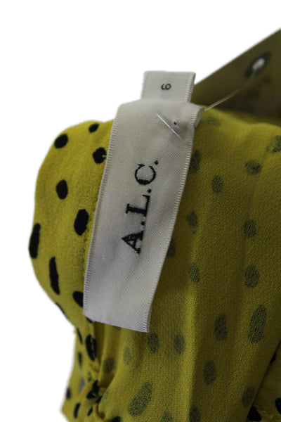 A.L.C. Womens Silk Short Sleeve Drawstring Waist Polka Dotted Dress Yellow Size