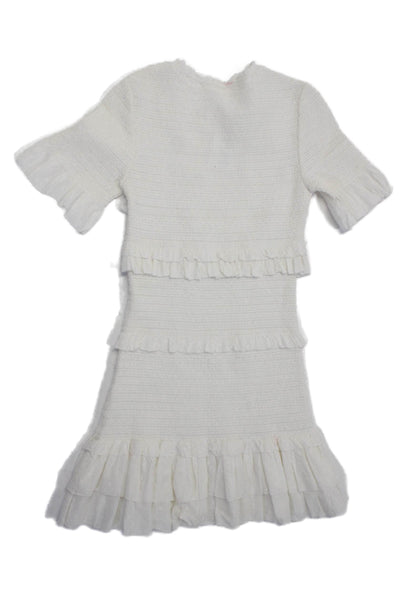 Love Shack Fancy Womens Cotton Short Sleeve Ruffle Trim Dress White Size XS