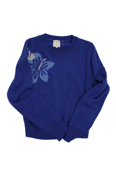 The Westside Womens Wool Long Sleeve Floral Knit Top Blue Size S