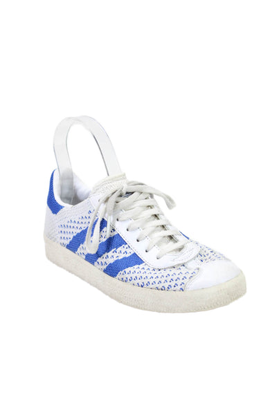 Adidas Boys Knit Low Top Lace Up Casual Sneakers White Blue Size 5