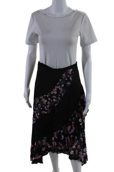 Sandro Womens Floral Printed Side Zip Asymmetrical Hem Skirt Colorblock Size 2