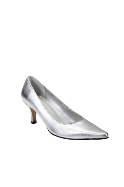 Vaneli Womens Textured Pointed Toe Slip On Metallic Heels Silver Size 7.5M