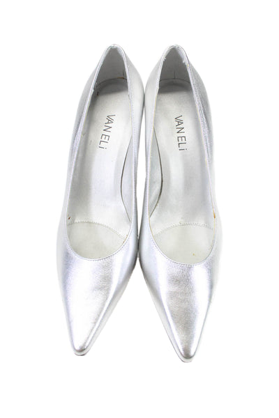 Vaneli Womens Textured Pointed Toe Slip On Metallic Heels Silver Size 7.5M