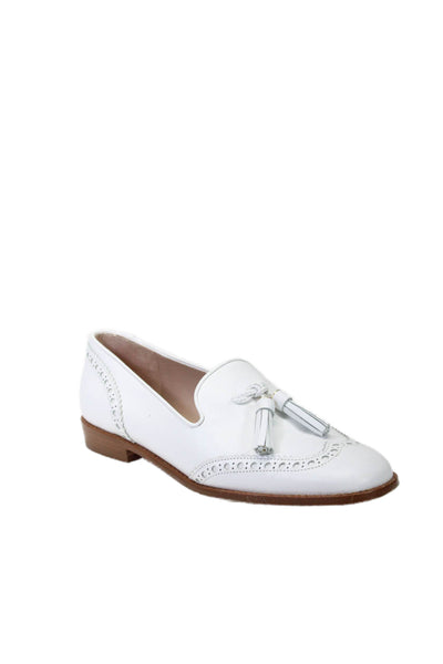 Stuart Weitzman Womens Textured Leather Tassel Oxford Shoes White Size 7.5