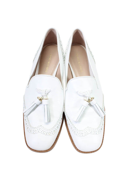 Stuart Weitzman Womens Textured Leather Tassel Oxford Shoes White Size 7.5