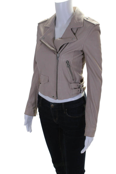 IRo Womens Leather Asymmetric Full Zip Long Sleeve Biker Jacket Pink Size 34