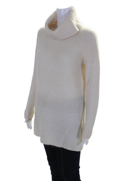 Intermix Womens Wool Long Sleeve Striped Turtleneck Sweater Beige Size P