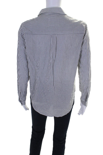 Rails Womens Cotton Long Sleeve Striped Embellished Blouse Blue Size XS