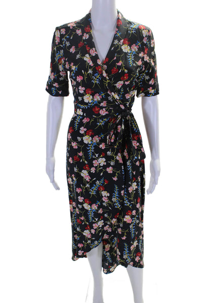 Equipment Femme Womens Silk Short Sleeve Floral Wrap Dress Black Size XS