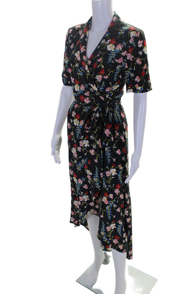 Equipment Femme Womens Silk Short Sleeve Floral Wrap Dress Black Size XS