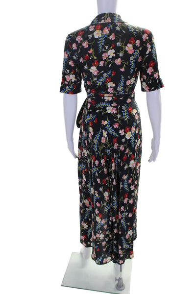 Equipment Femme Womens Silk Short Sleeve Floral Wrap Dress Black Size XS