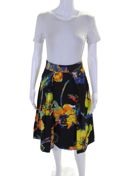 Milly Womens Floral Pleated A Line Skirt Black Multicolor Size 2