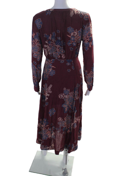 Free People Womens Floral Long Sleeve Button Up Maxi Dress Burgundy Size 4