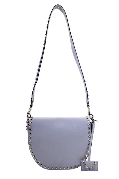 Valentino Garavani Womens Light Gray Rockstud Half Moon Crossbody Bag Handbag