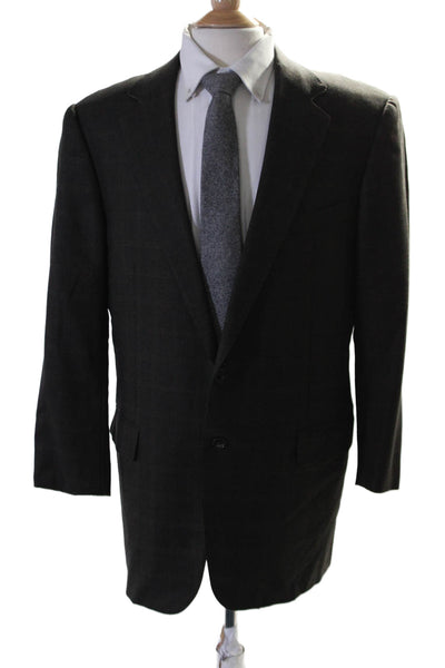 Ermenegildo Zegna Mens Plaid Two Button Blazer Black Wool Size EUR 54 Regular