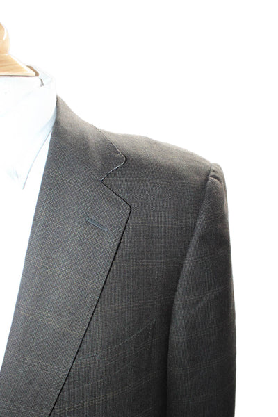 Ermenegildo Zegna Mens Plaid Two Button Blazer Black Wool Size EUR 54 Regular