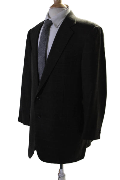 Ermenegildo Zegna Mens Plaid Two Button Blazer Black Wool Size EUR 54 Regular