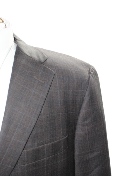 Hickey Freeman Mens Plaid Two Button Blazer Jacket Black Blue Wool Size 44 Regul