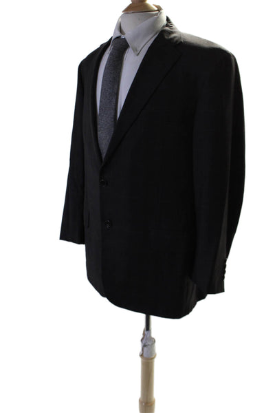 Hickey Freeman Mens Plaid Two Button Blazer Jacket Black Blue Wool Size 44 Regul