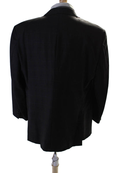 Hickey Freeman Mens Plaid Two Button Blazer Jacket Black Blue Wool Size 44 Regul