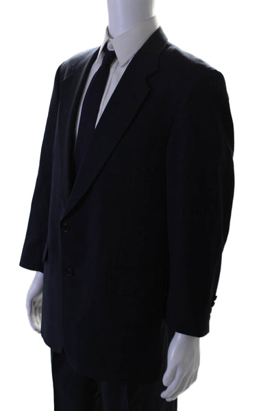 Coppley Mens Plaid Two Button Pleated Front Suit Black Wool Size 41 Regular/35