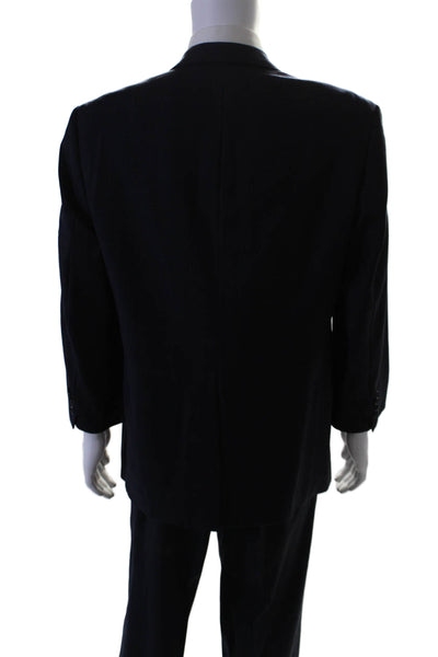 Coppley Mens Plaid Two Button Pleated Front Suit Black Wool Size 41 Regular/35