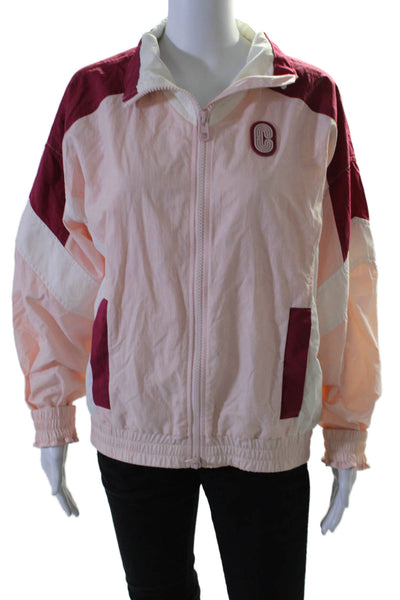 Coach Womens Full Zipper High Neck Windbreaker Jacket Pink White Size Small