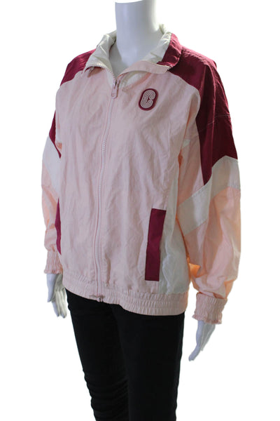 Coach Womens Full Zipper High Neck Windbreaker Jacket Pink White Size Small