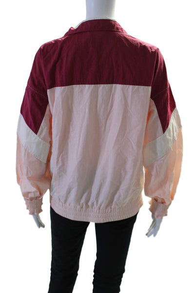 Coach Womens Full Zipper High Neck Windbreaker Jacket Pink White Size Small