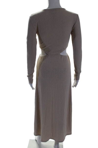 Zara Womens Stretch Cut Out Round Neck Long Sleeve Maxi Dress Beige Size M