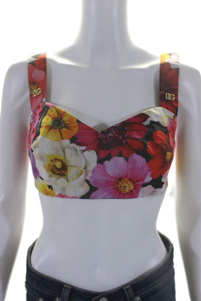 Dolce & Gabbana Women's V-Neck Sleeveless Cotton Cropped Top Floral Size 40