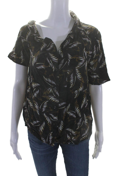 A.L.C. Womens Silk Short Sleeve Collar Button Up Crop Blouse Black Size 6