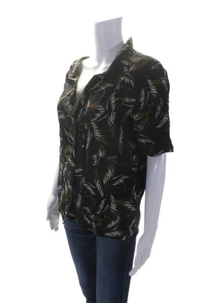 A.L.C. Womens Silk Short Sleeve Collar Button Up Crop Blouse Black Size 6