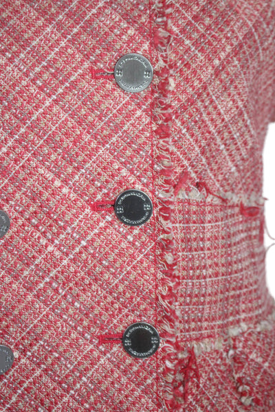 BCBGMAXAZRIA Womens Cotton Short Sleeve Button Tweed Blazer Red Size S