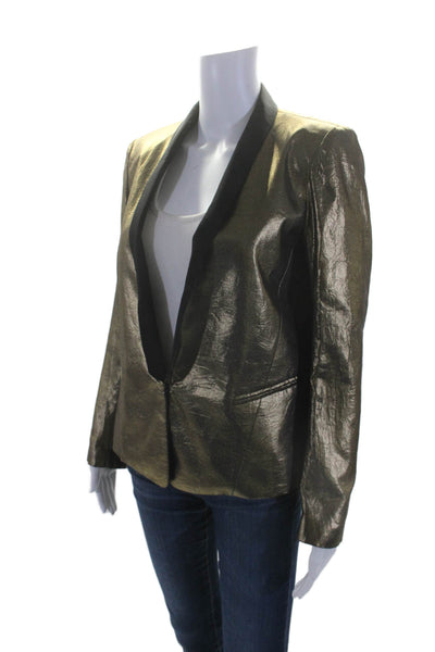 Sandro Womens Textured Collar Open Front Metallic Blazer Gold Size EUR 40